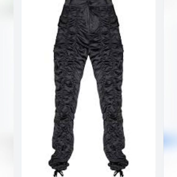 Akira Bow Down Ruched Satin Pants- Black - Picture 5 of 8